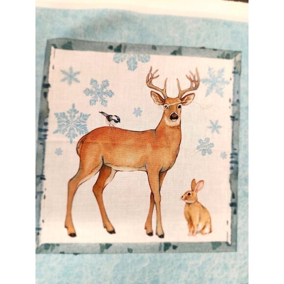 One Snowy Day Christmas Woodland Fabric Panel 24"x43" - Woodland Animals Scene - Picture 3 of 16